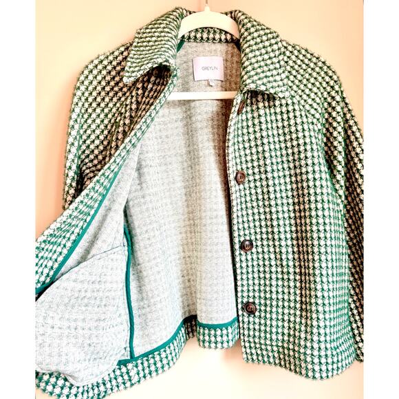 Anthropologie Jacket in Green Cream Silver Soft Fabric - Femme Swing - Like New! - Picture 4 of 15